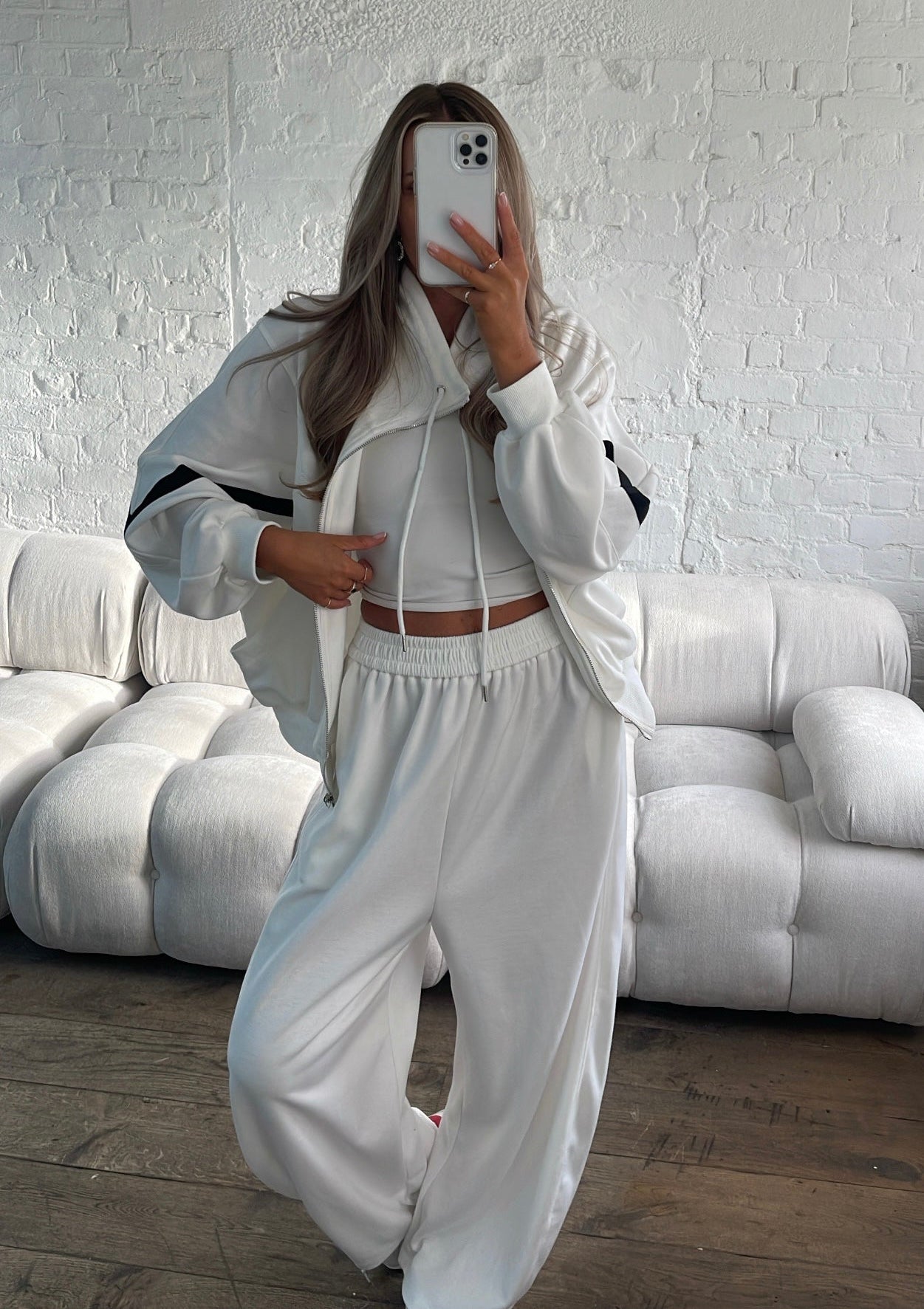 Contrast Funnel Neck Jacket - White