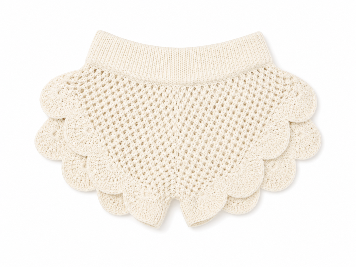 Handmade Ruffle Scalloped Mini Shorts - Ivory
