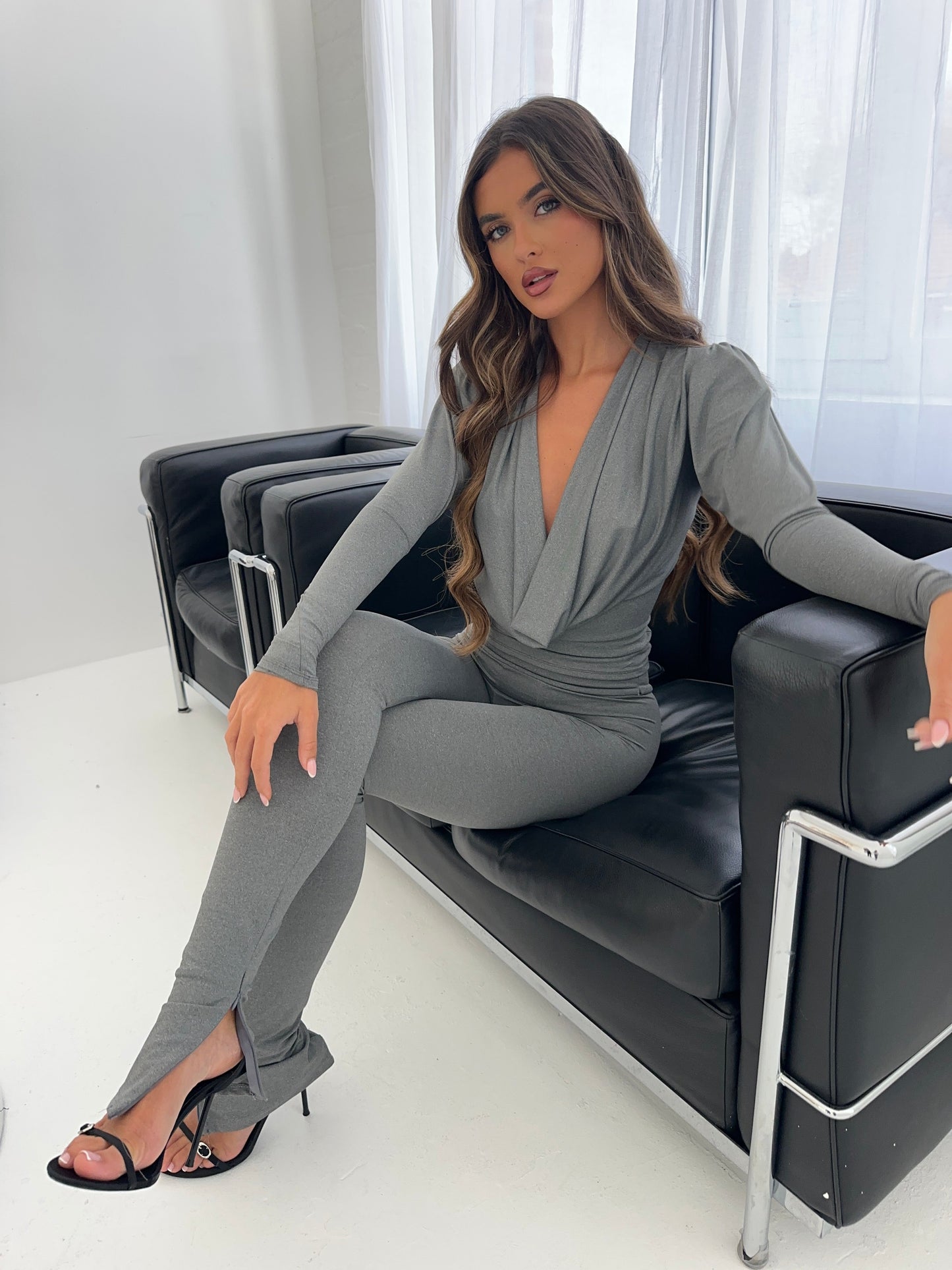 JOLIE cowl Neck Drape Top - Grey