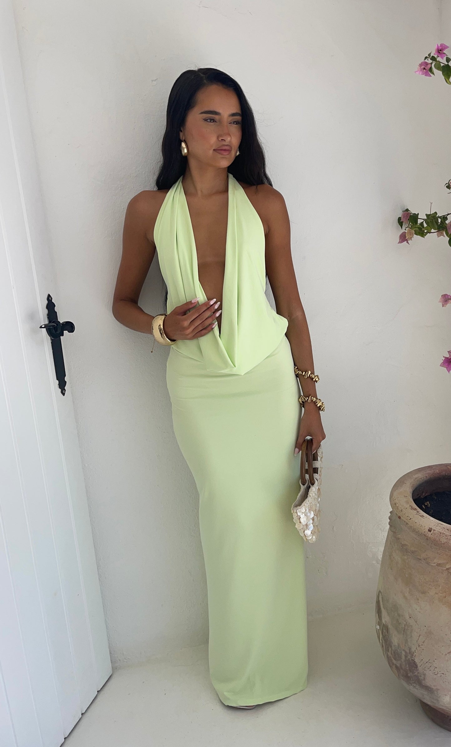 Riviera Plunge Maxi Dress - Mint