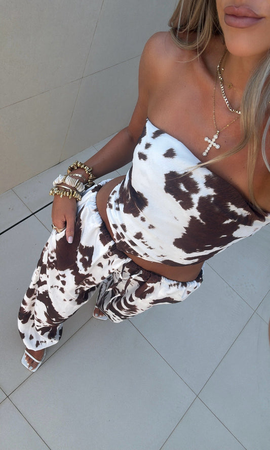 Texas Cow Print Tie Cuff Trousers
