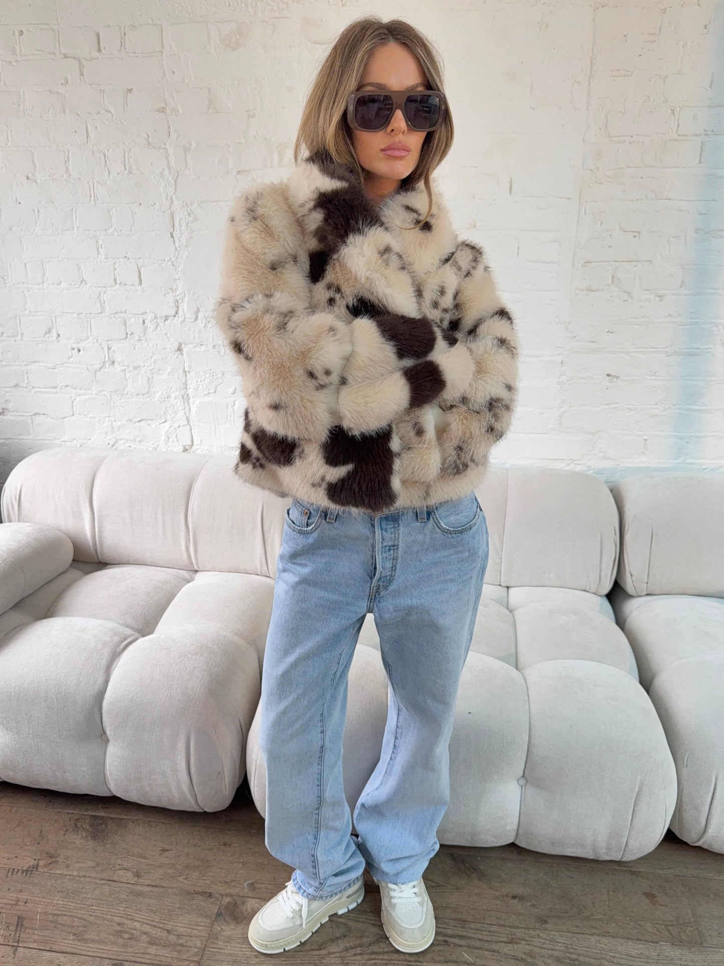 Faux Fur Jacket - Cow Print