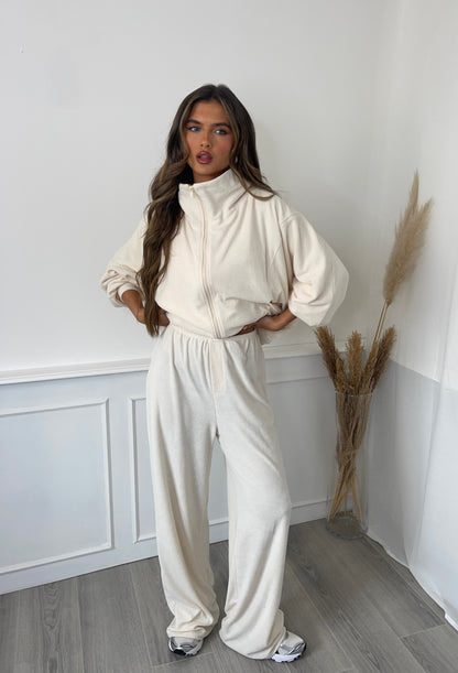 Towelling Funnel Neck Jacket - Cream