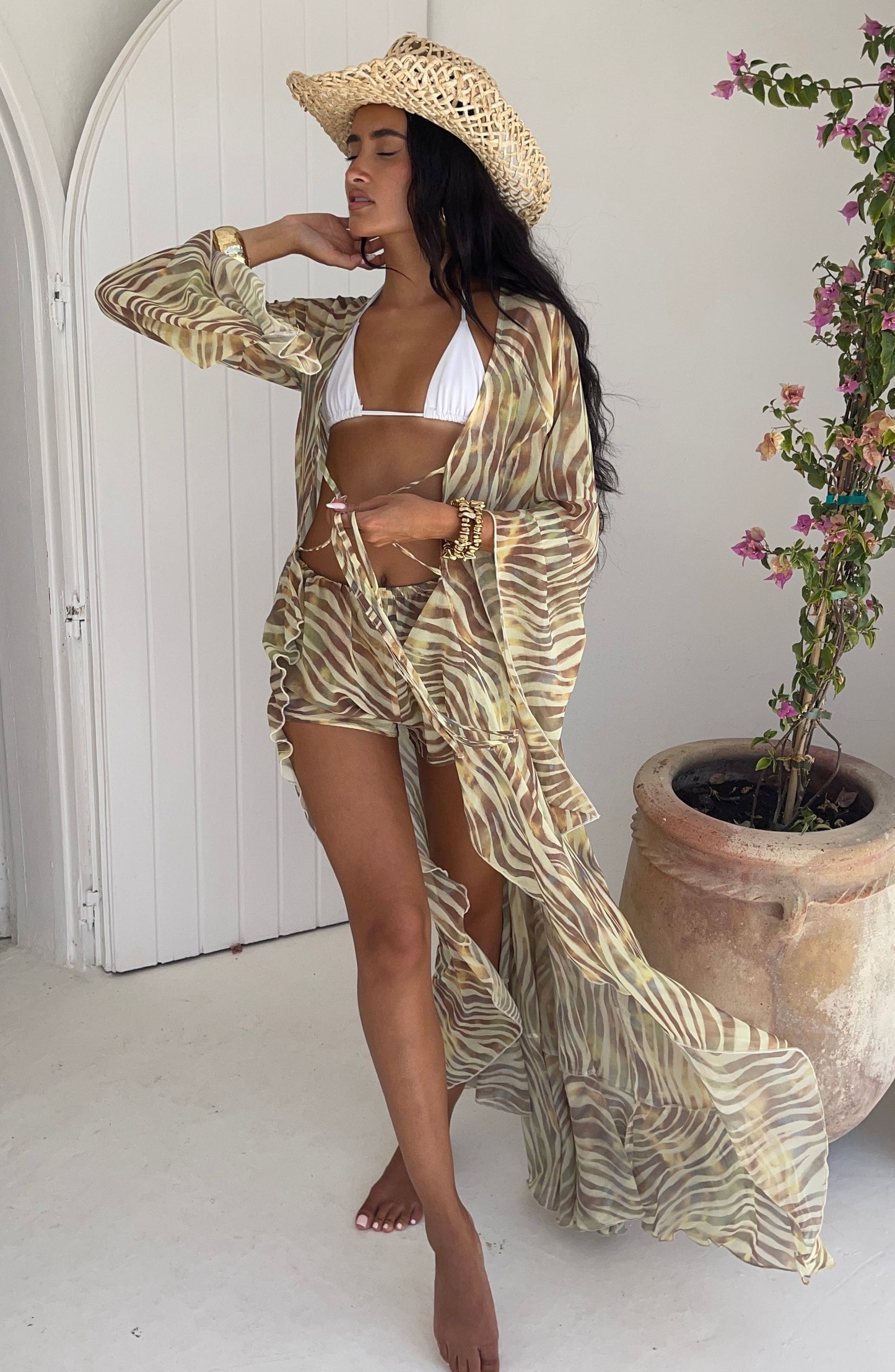 Cello Maxi Kimono/Shorts Co-Ord - Lemon