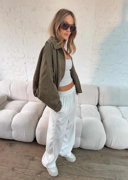 Suede Style Oversized Jacket - Khaki