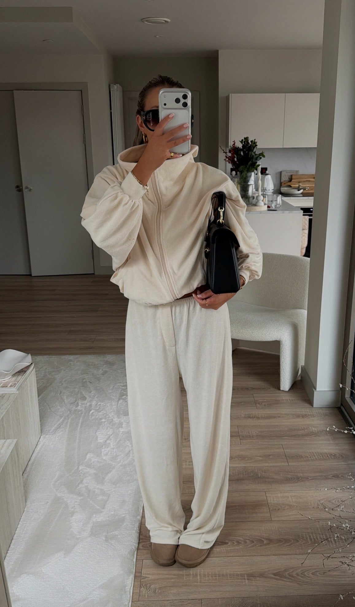 Towelling Funnel Neck Jacket - Cream
