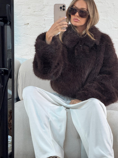 Faux Fur Jacket - Brown