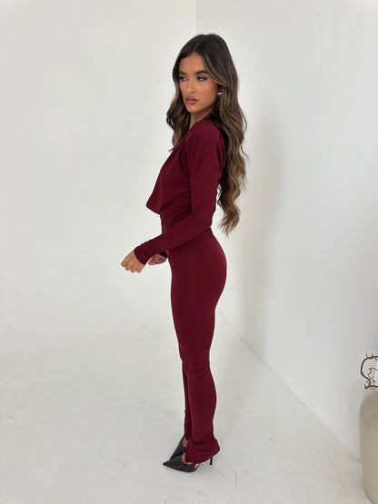JOLIE Split Hem Leggings - Burgundy