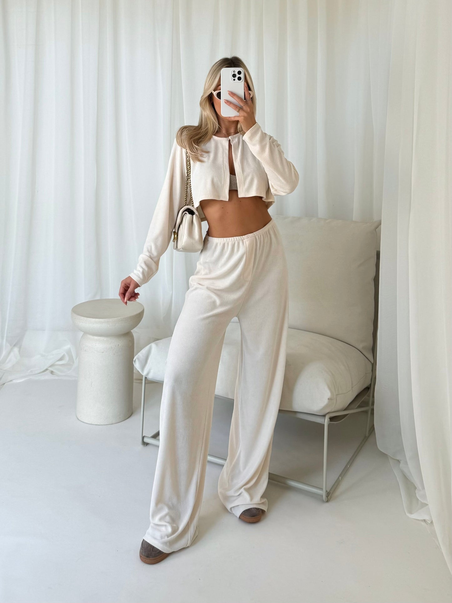 Towelling Loungewear Trousers - Cream