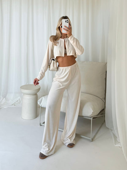 Towelling Loungewear Trousers - Cream
