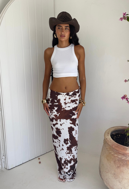 Texas Cow Print Marina Maxi Skirt