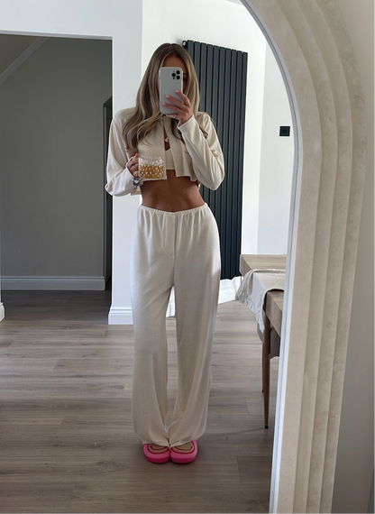 Towelling Cropped Cardigan - Cream