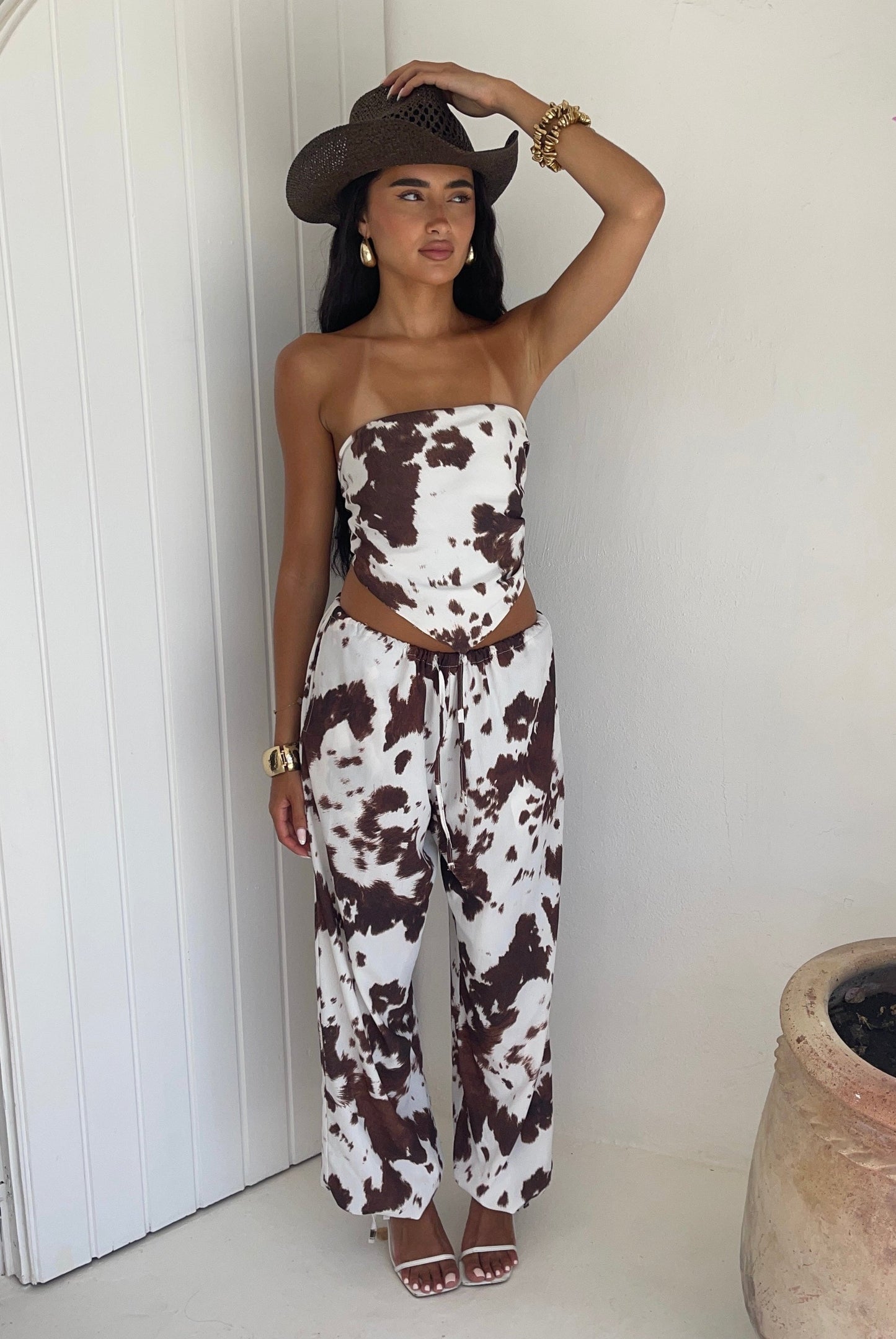 Texas Cow Print Tie Cuff Trousers
