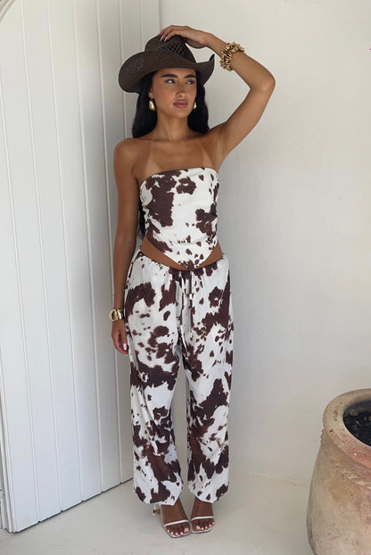 Texas Cow Print Tie Cuff Trousers
