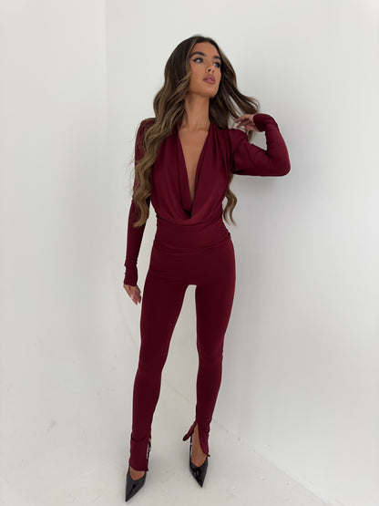 JOLIE Split Hem Leggings - Burgundy