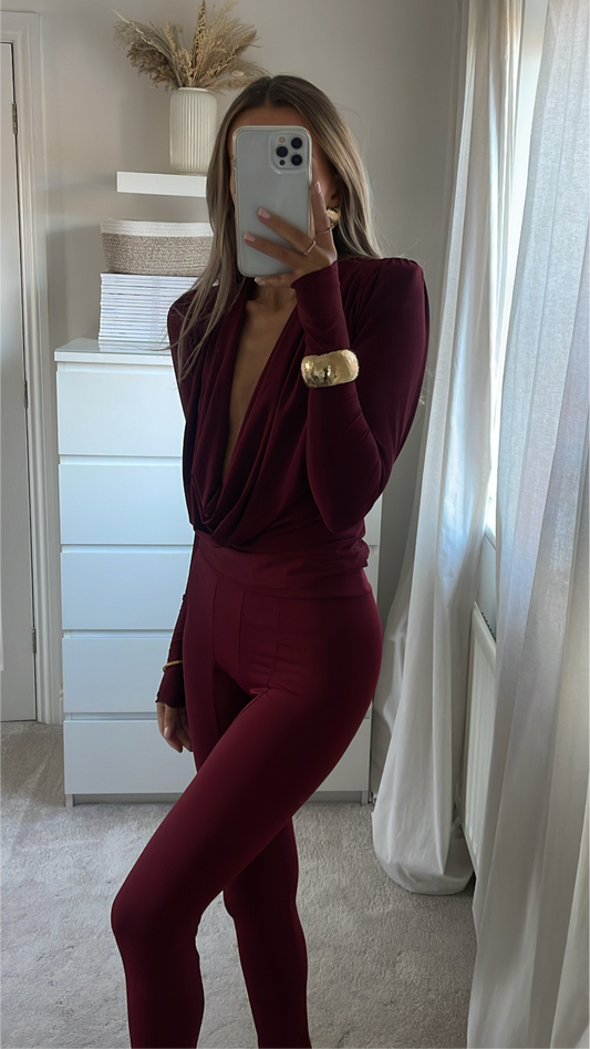 JOLIE cowl Neck Drape Top - Burgundy