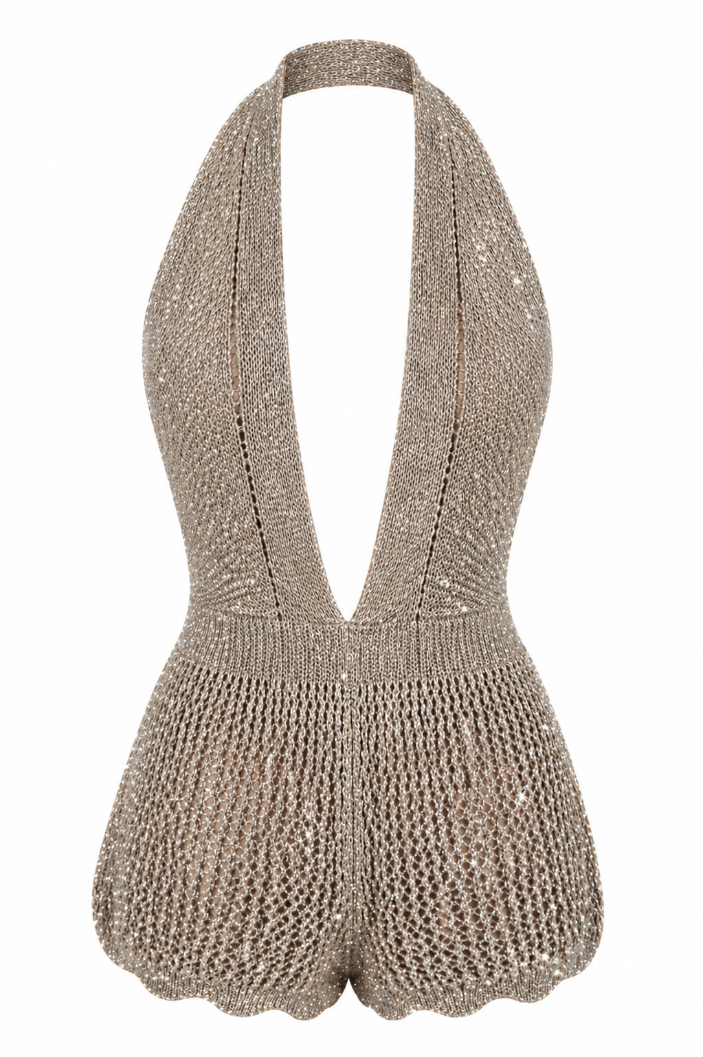 Astrid Crochet Knit Plunge Playsuit - Bronze