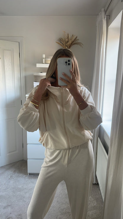 Towelling Funnel Neck Jacket - Cream