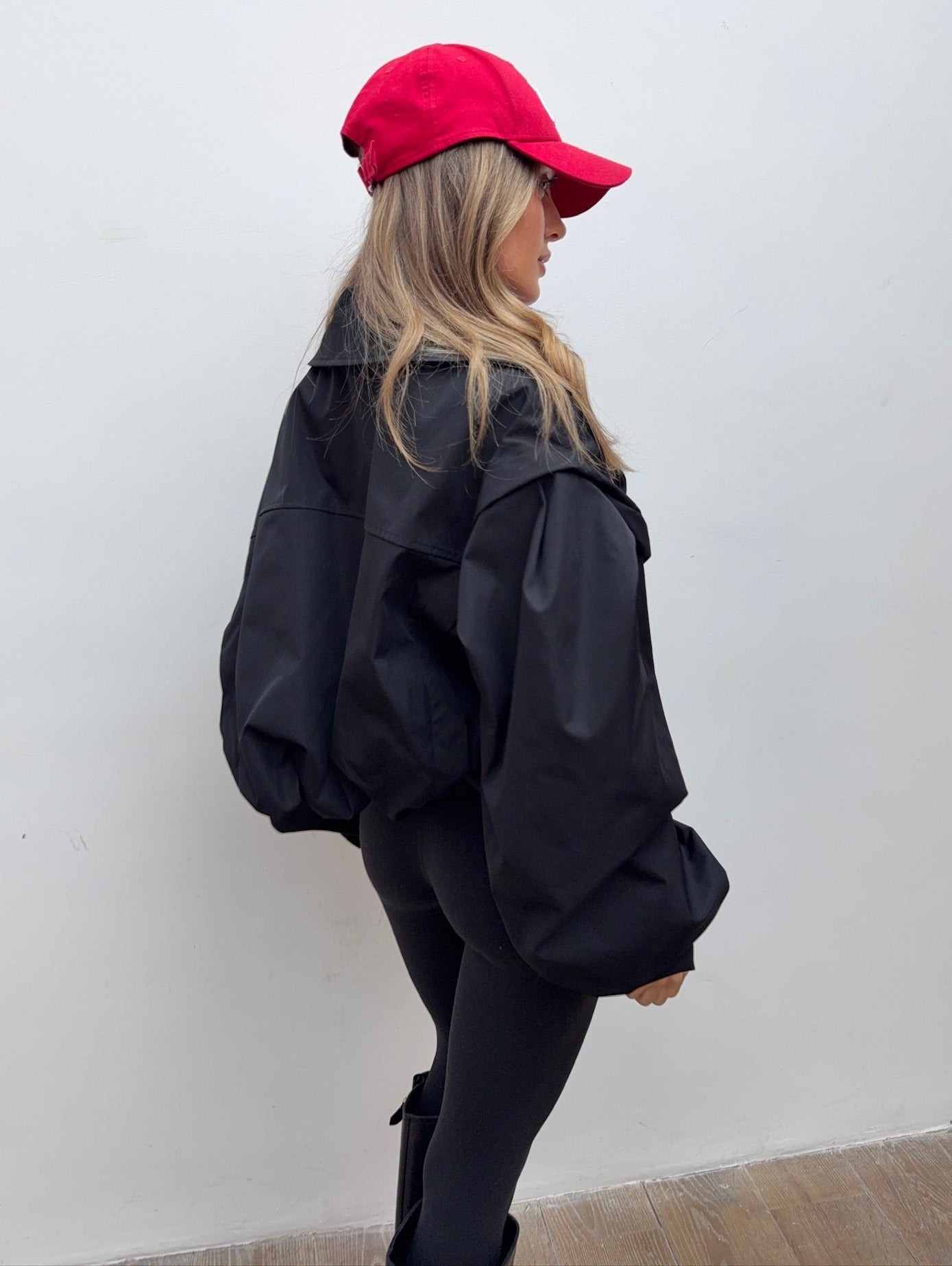 Balloon Sleeve Cropped Trench Jacket - Black