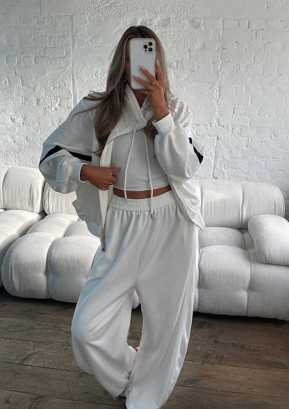 Contrast Funnel Neck Jacket - White