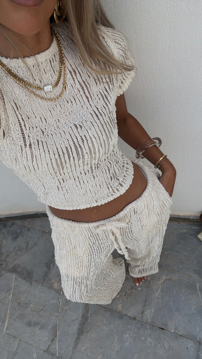 Isla Cap Sleeve Cropped Tee - Ivory