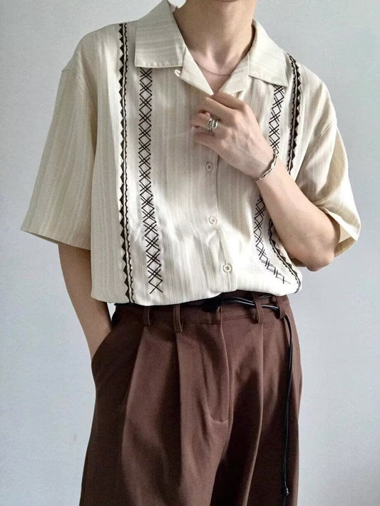 Cuban Collar Ethnic Style Short Sleeve Shirt for Men