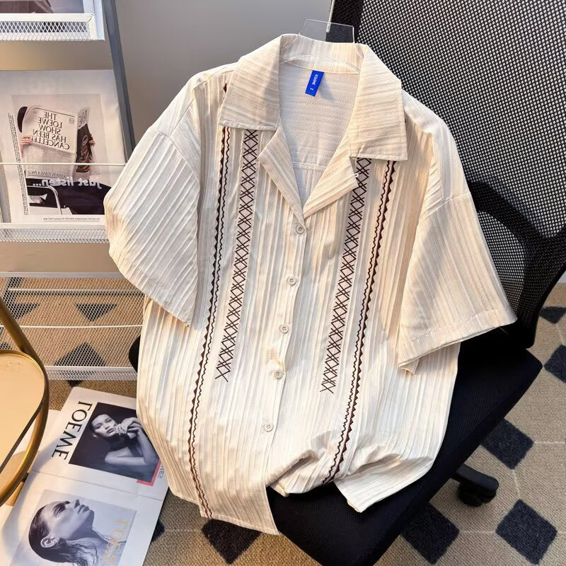 Cuban Collar Ethnic Style Short Sleeve Shirt for Men