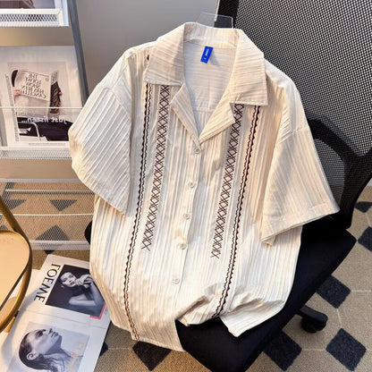 Cuban Collar Ethnic Style Short Sleeve Shirt for Men