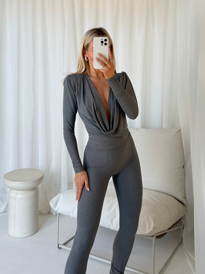 JOLIE cowl Neck Drape Top - Grey
