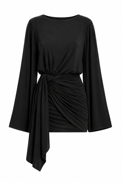 Amante Long Sleeve Wrap Dress and Sarong Co-Ord - Black
