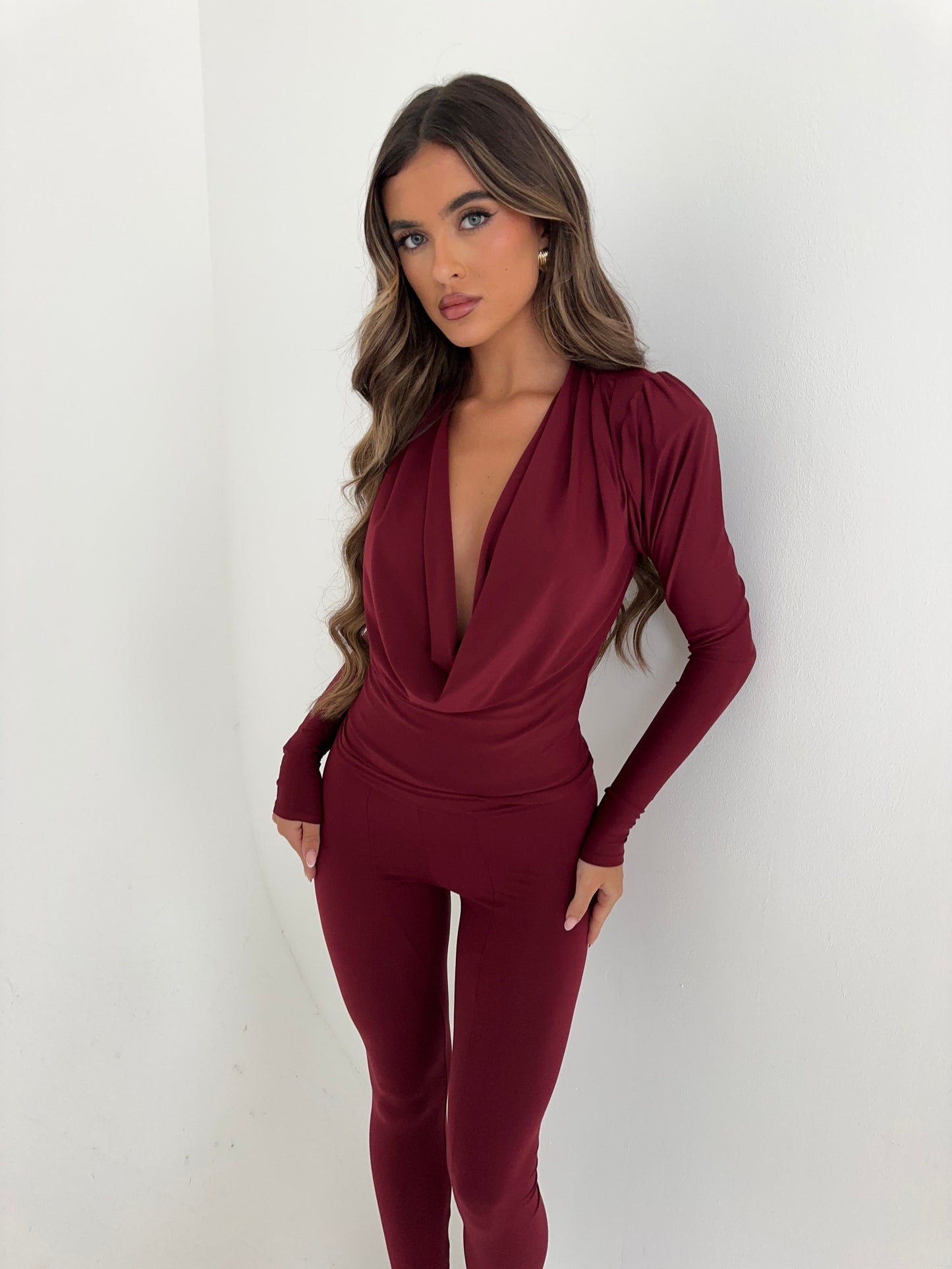 JOLIE Split Hem Leggings - Burgundy
