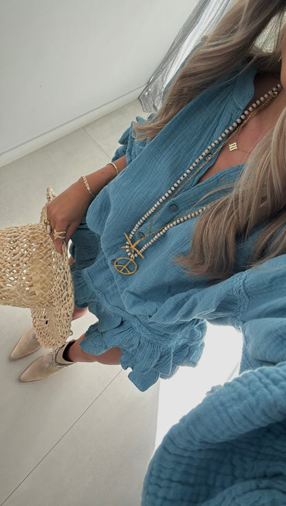 Tulum Frill Shorts Set - Azul