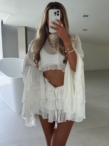 Fleur Ruffle Sleeve Frill Shorts Co-Ord - Ivory