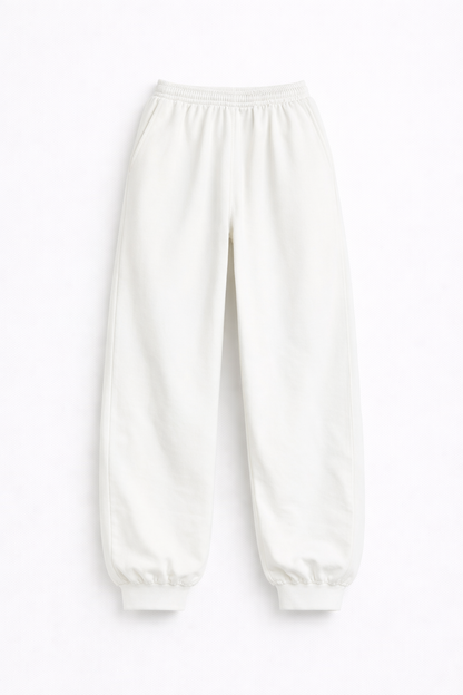 Barrel Leg Relaxed Joggers - White