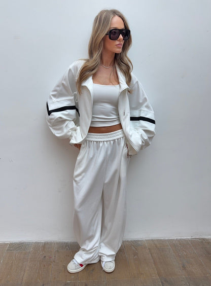 Contrast Funnel Neck Jacket - White