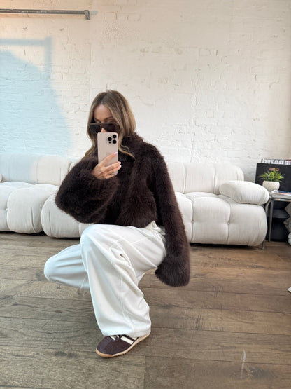 Faux Fur Jacket - Brown