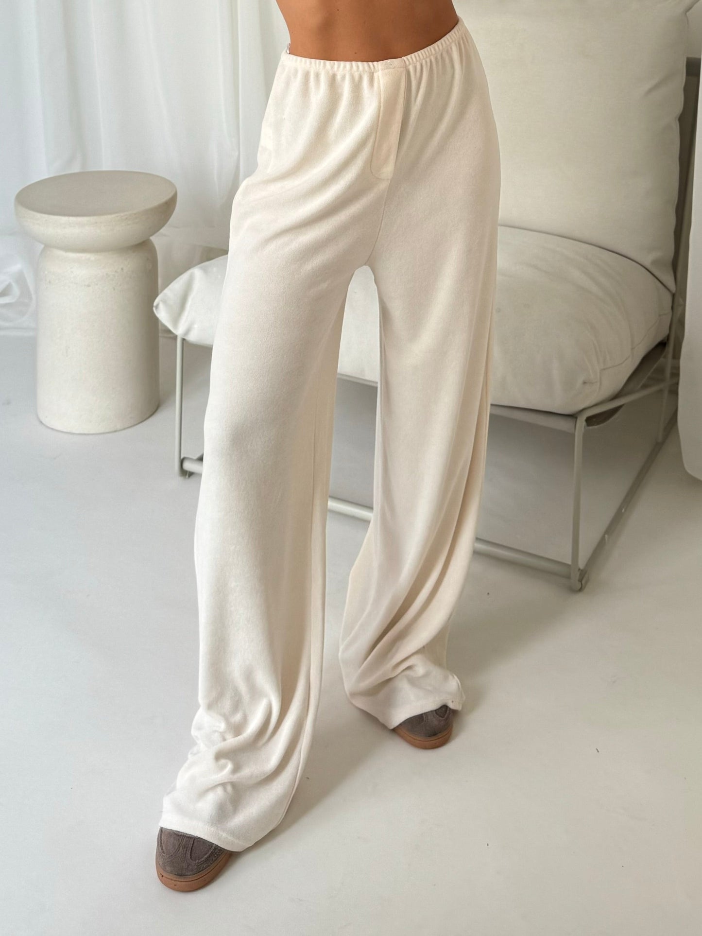 Towelling Loungewear Trousers - Cream