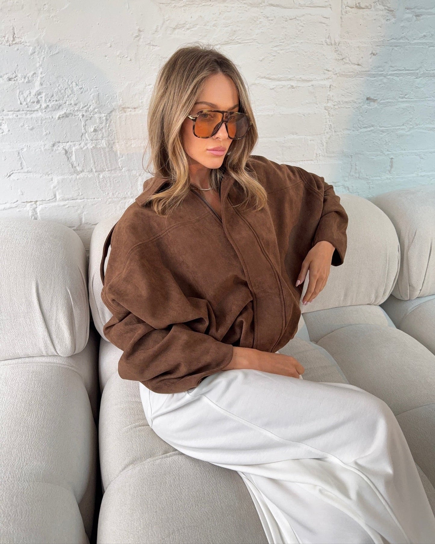 Suede Style Oversized Jacket - Chocolate