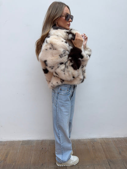 Faux Fur Jacket - Cow Print