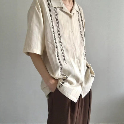 Cuban Collar Ethnic Style Short Sleeve Shirt for Men