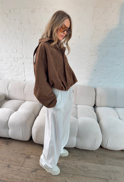 Suede Style Oversized Jacket - Chocolate