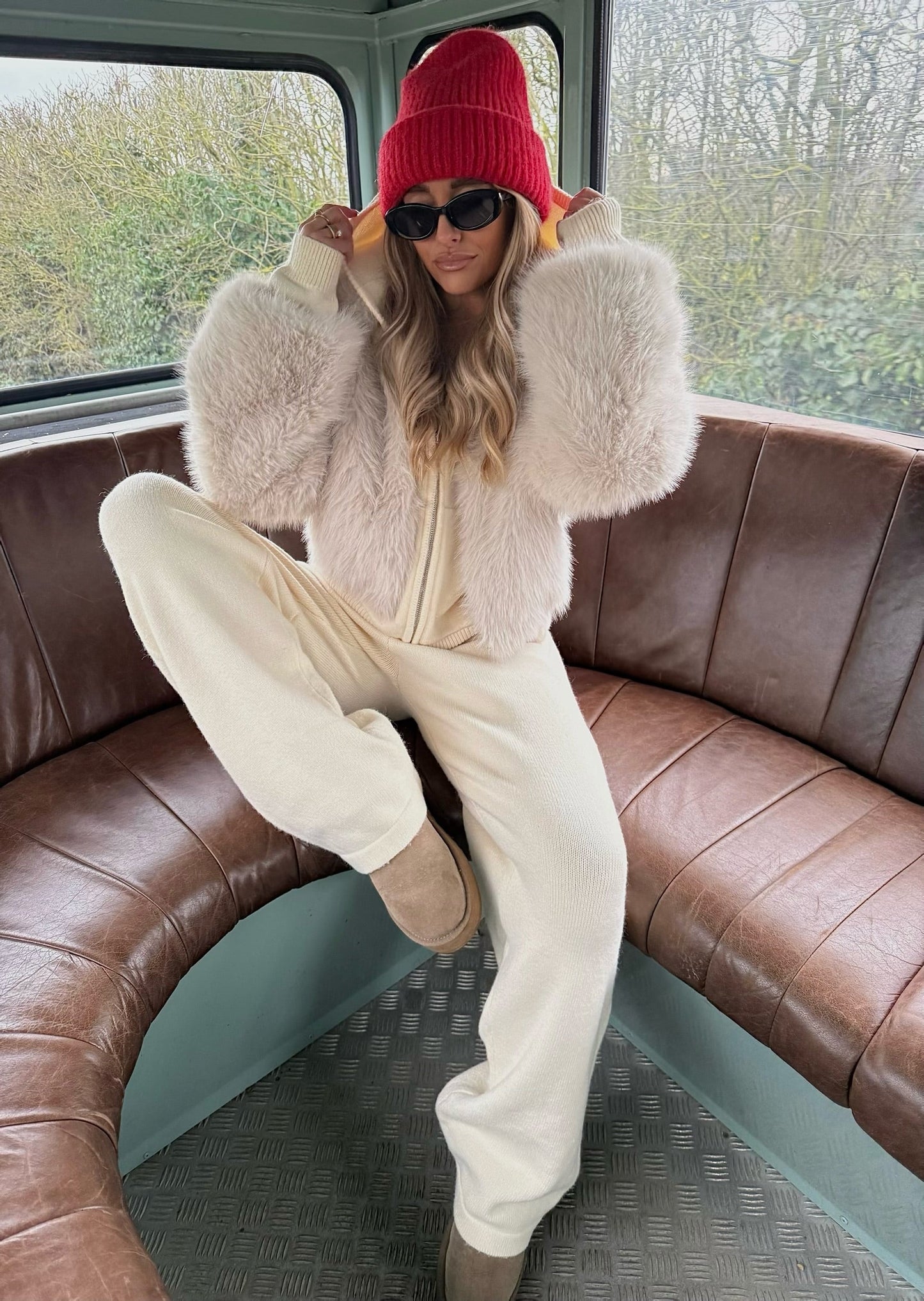 Hooded Knit Tracksuit - Cream