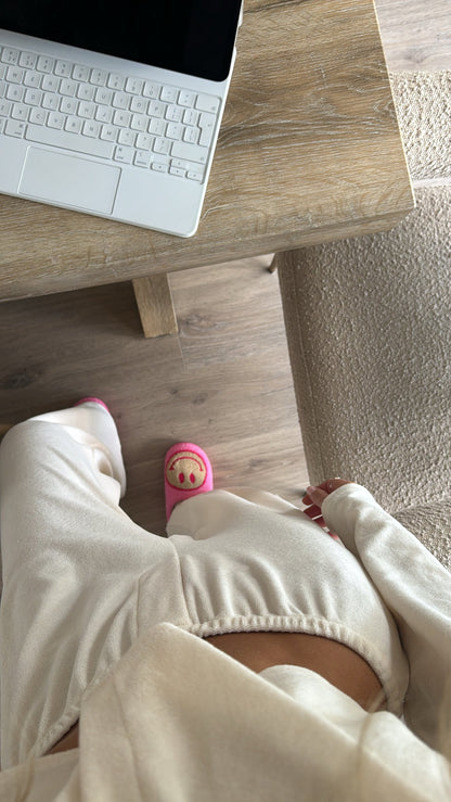 Towelling Loungewear Trousers - Cream