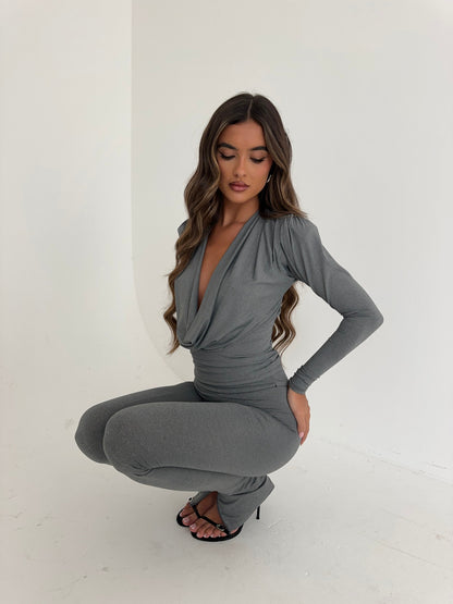 JOLIE cowl Neck Drape Top - Grey