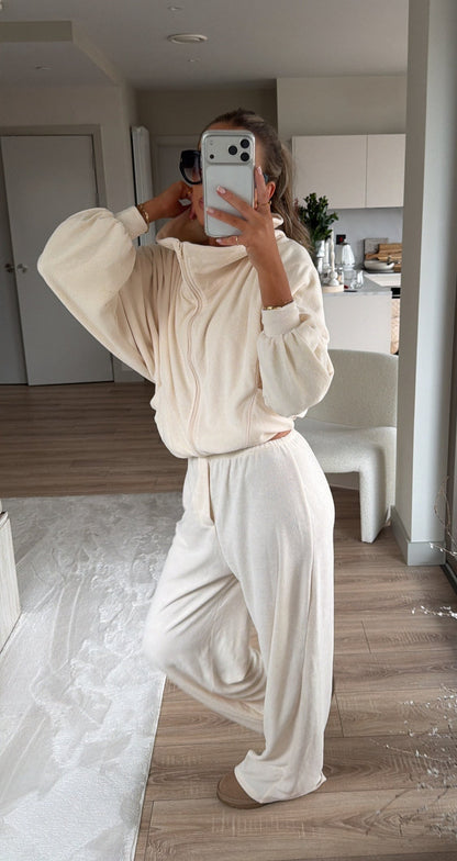 Towelling Loungewear Trousers - Cream