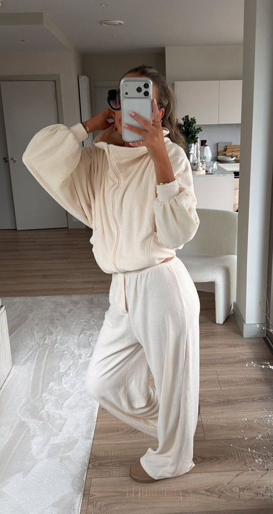 Towelling Loungewear Trousers - Cream