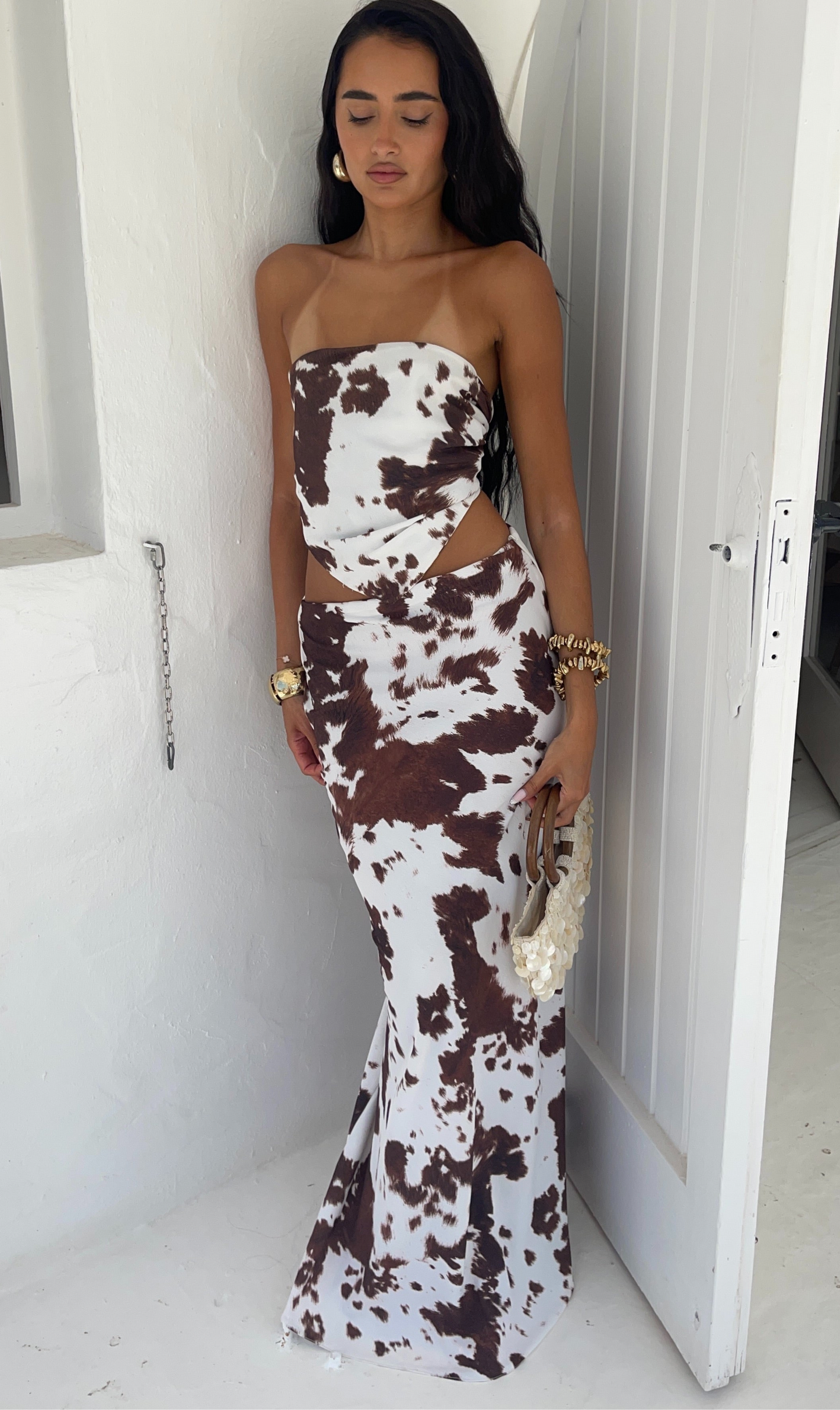 Texas Cow Print Marina Maxi Skirt