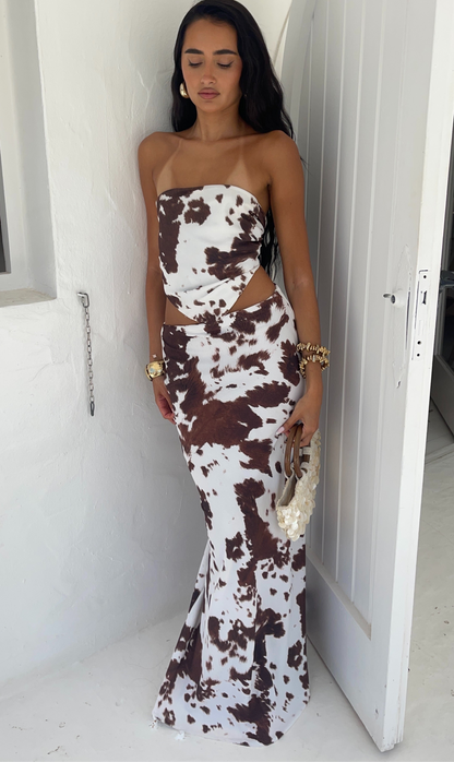 Texas Cow Print Marina Maxi Skirt