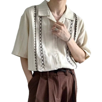 Cuban Collar Ethnic Style Short Sleeve Shirt for Men