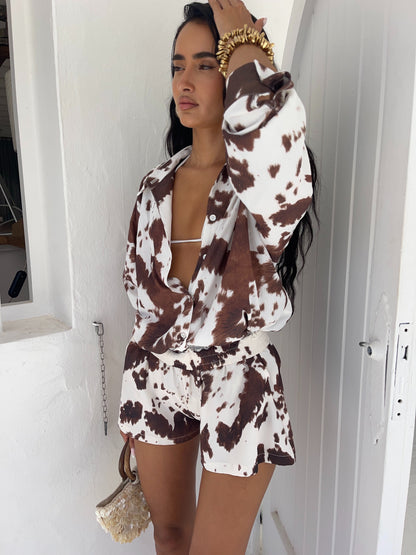 Texas Cow Print Shorts Co-Ord